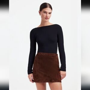Madewell Alexa Chung Nwt Suede Mini Skirt in Dark Roast Brown Suede Size 12